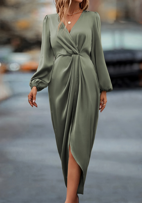 Robe vert sauge manche longue