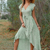 Robe asymétrique vert sauge femme