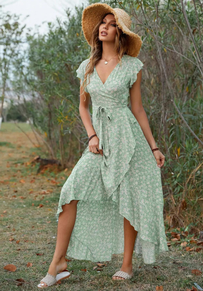 Robe verte asymetrique sale