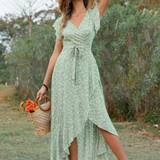 Robe asymétrique vert sauge bohème