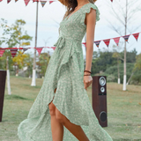 Robe asymétrique vert sauge longue