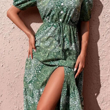 Robe fluide vert sauge mi longue