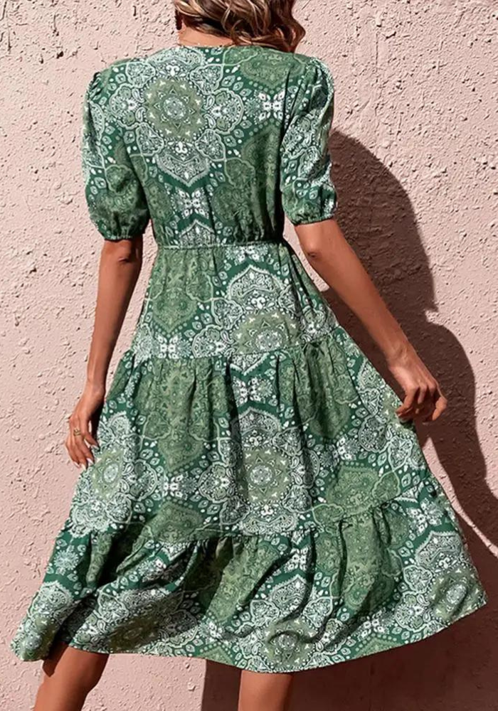 Robe fluide vert sauge de dos