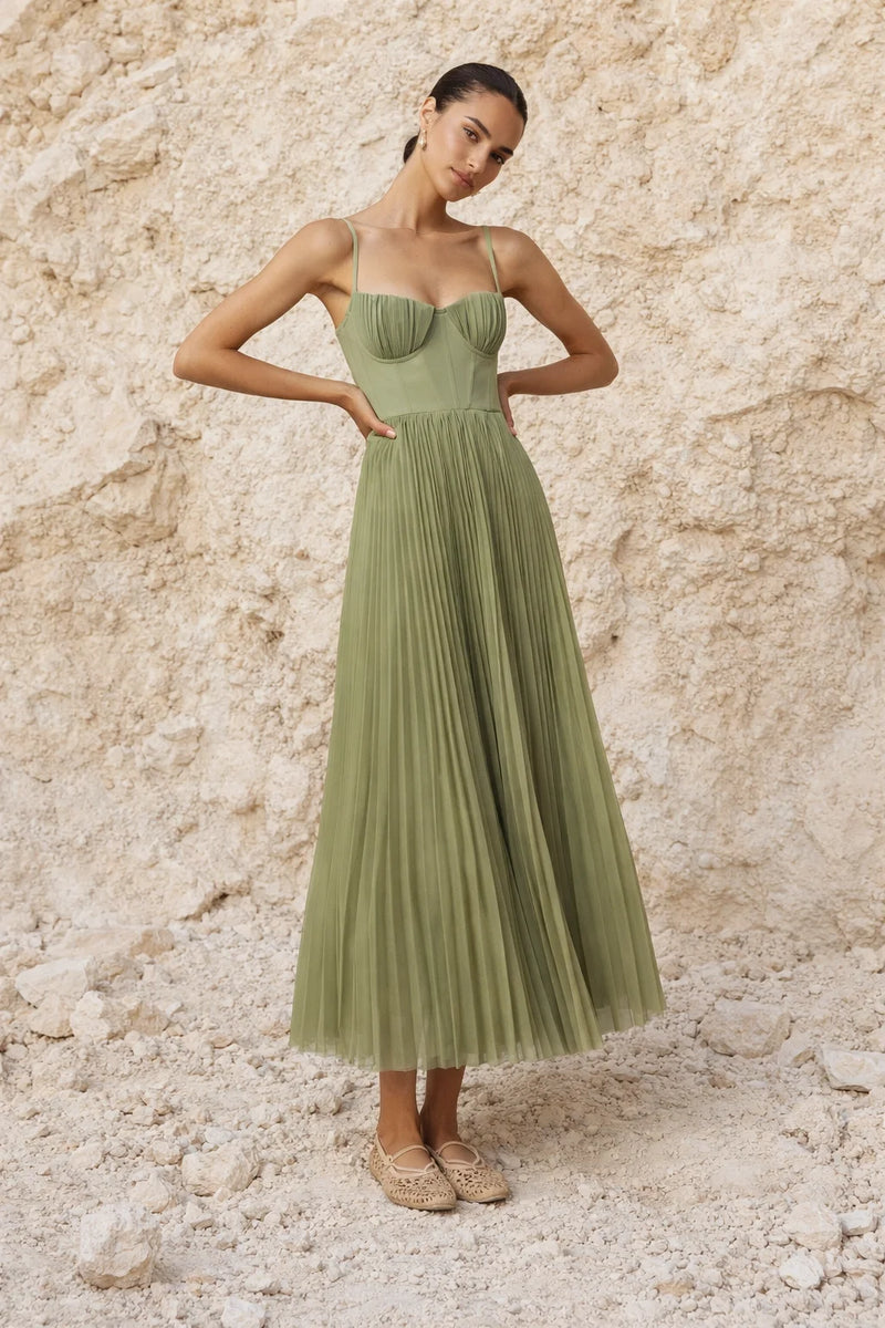 Robe mi longue vert sauge