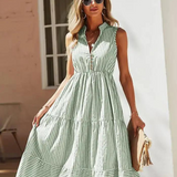 Robe midi vert sauge et blanc