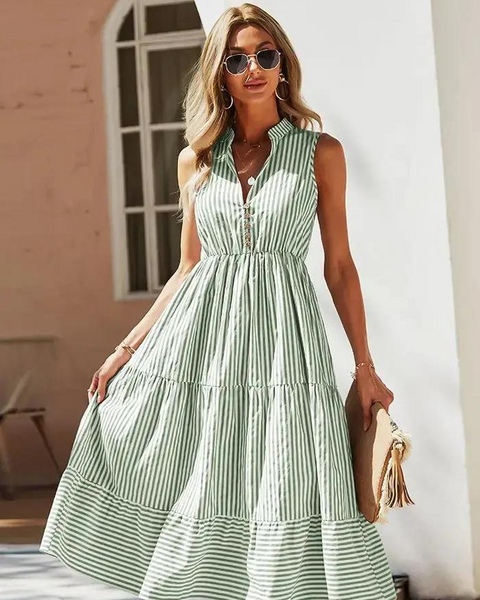 Robe midi vert sauge et blanc