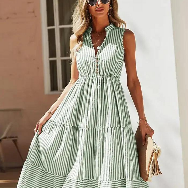 Robe midi vert sauge et blanc