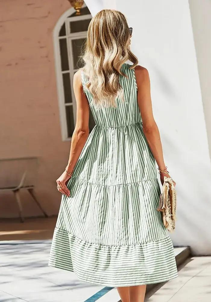 Robe midi vert sauge de dos