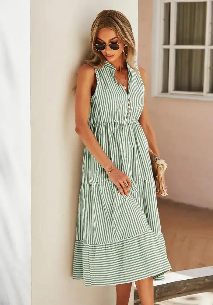 Robe midi vert sauge femme