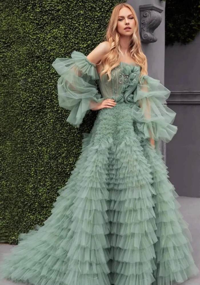 Robe pour mariage vert sauge tulle