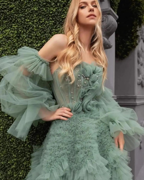 Robe pour mariage vert sauge tulle femme