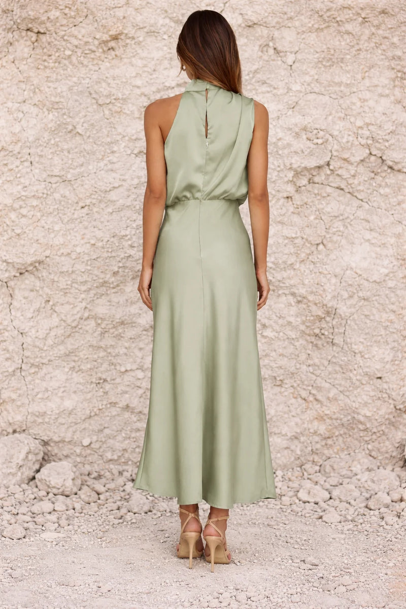 Robe Satin Vert Sauge