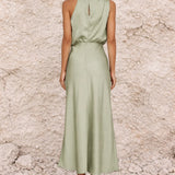 Robe Satin Vert Sauge