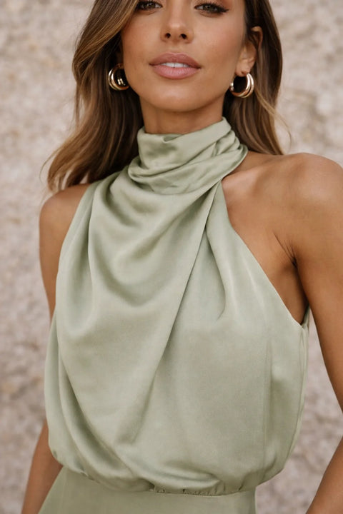 Robe Satin Vert Sauge