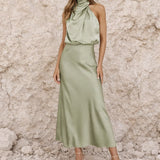 Robe Satin Vert Sauge