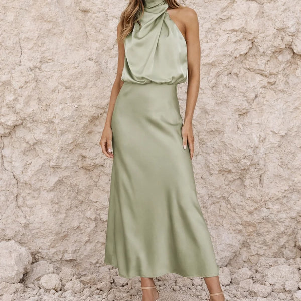 Robe Satin Vert Sauge