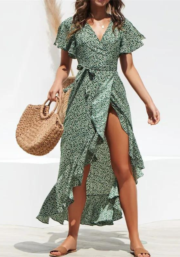 Robe vert sauge foncé mi longue