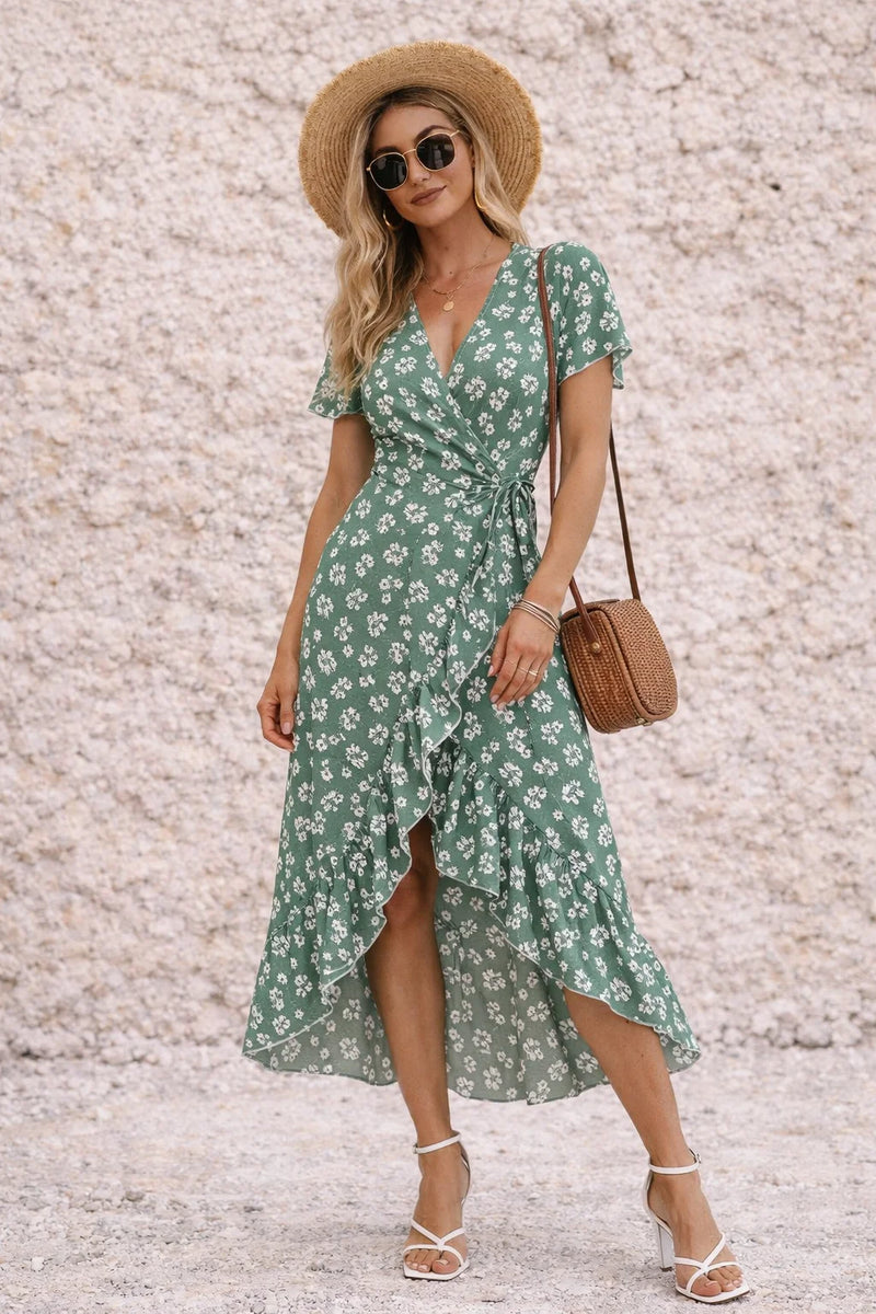 Robe vert sauge portefeuille à fente