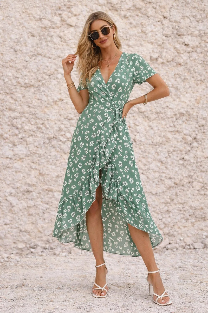 Robe vert sauge portefeuille à fente